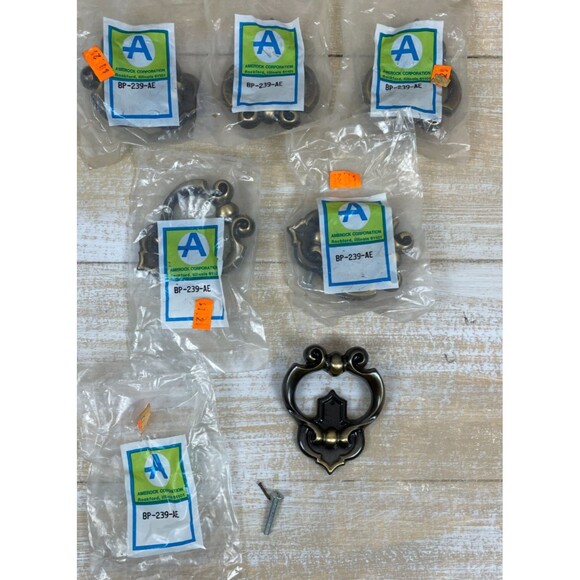 6 VTG Amerock Cortina Antique English 3 3/8" Ring Pull Knob BP-239-AE NOS - Picture 5 of 7